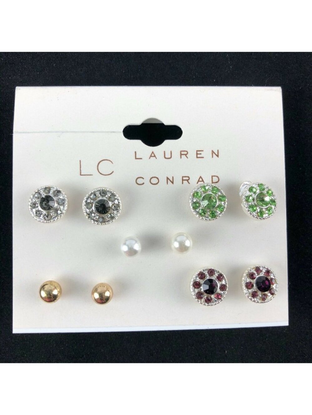 LC Lauren Conrad Earrings 5 Pairs Gold & Silver-tone Rhinestone Pearl Studs